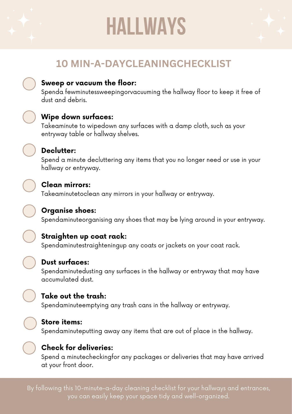 Effortless Cleaning: 10 Min-a-Day Checklist for a Tidy Home | Organize Your Routine in Minutes! Download Now