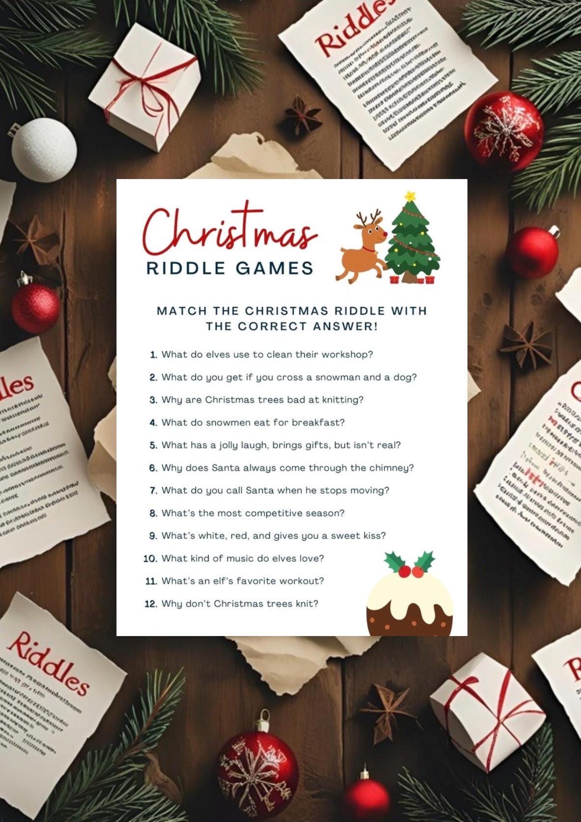 Festive Christmas Riddles Activity for Kids - Brainy Fun PDF for Holiday Parties and Family Time - Ages 5 and Up - Instant Download