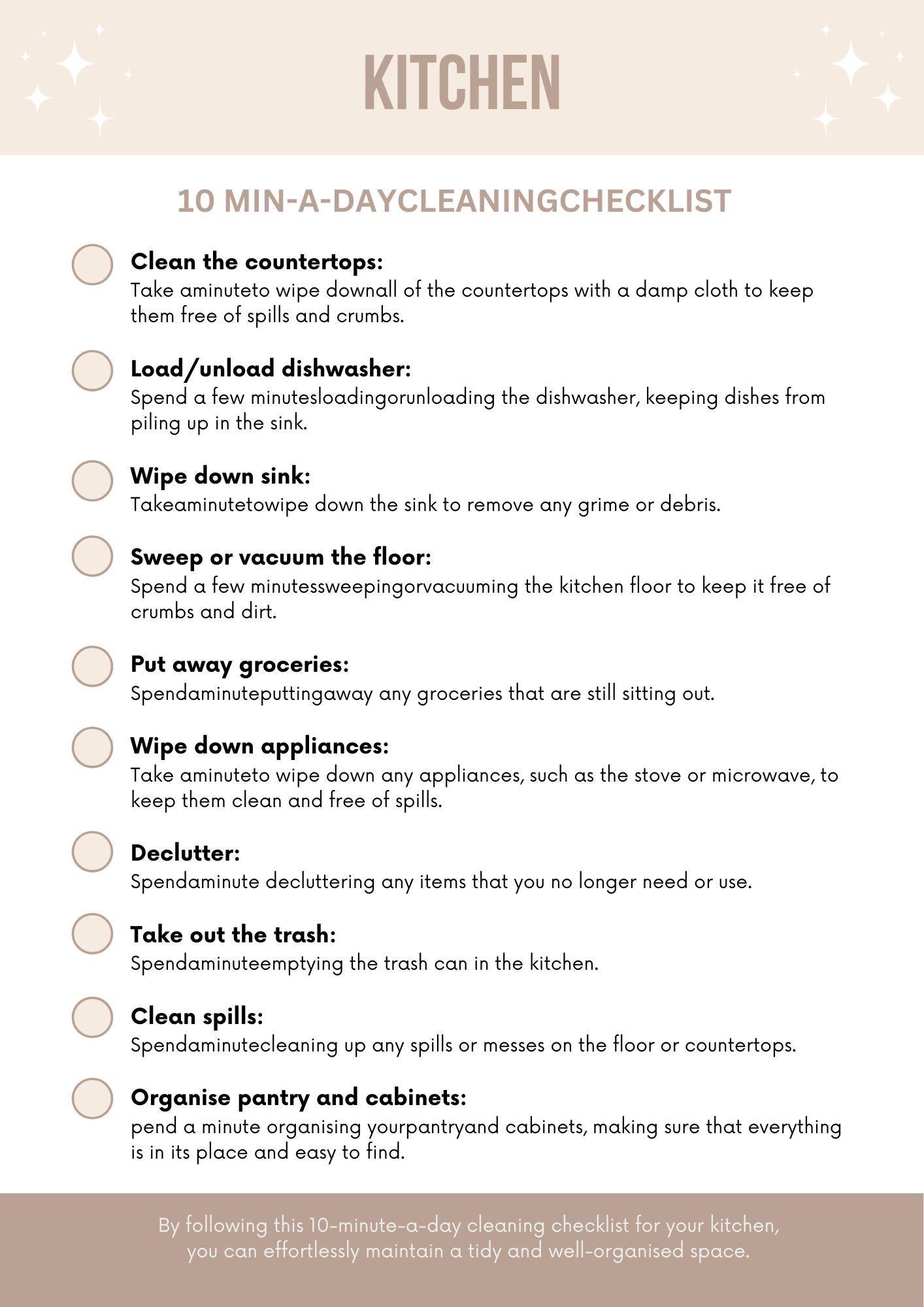 Effortless Cleaning: 10 Min-a-Day Checklist for a Tidy Home | Organize Your Routine in Minutes! Download Now