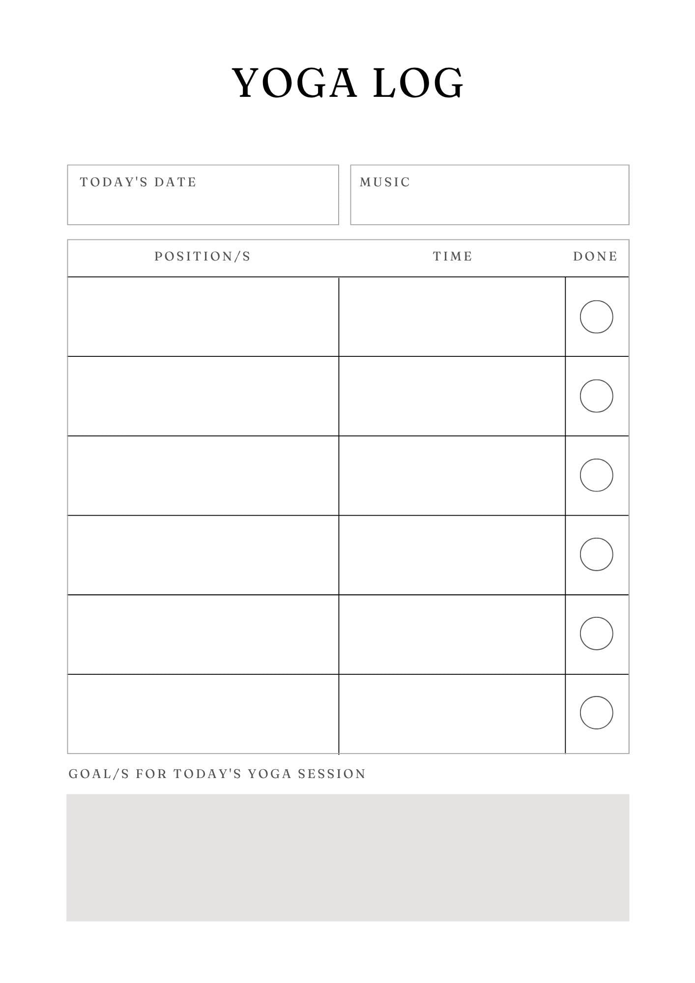 Yoga Session Log Printable Tracker to Enhance Practice & Track Progress | Mindful Reflection, Goal Setting, Poses - More