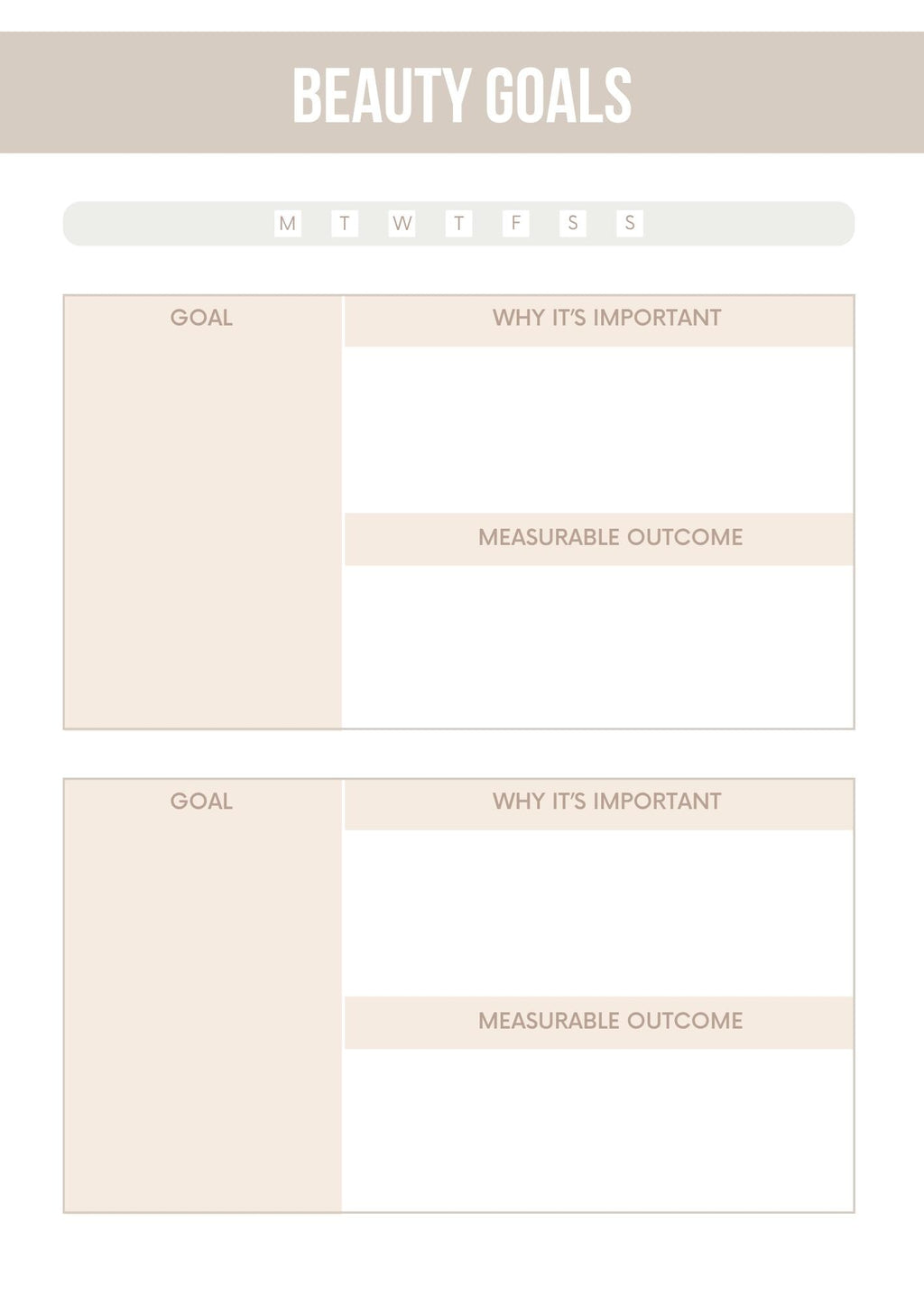 Beauty Organizer Planner | Morning and Evening Routine Tracker | Personal Self-Care Journal | Printable Beauty Goal Setter