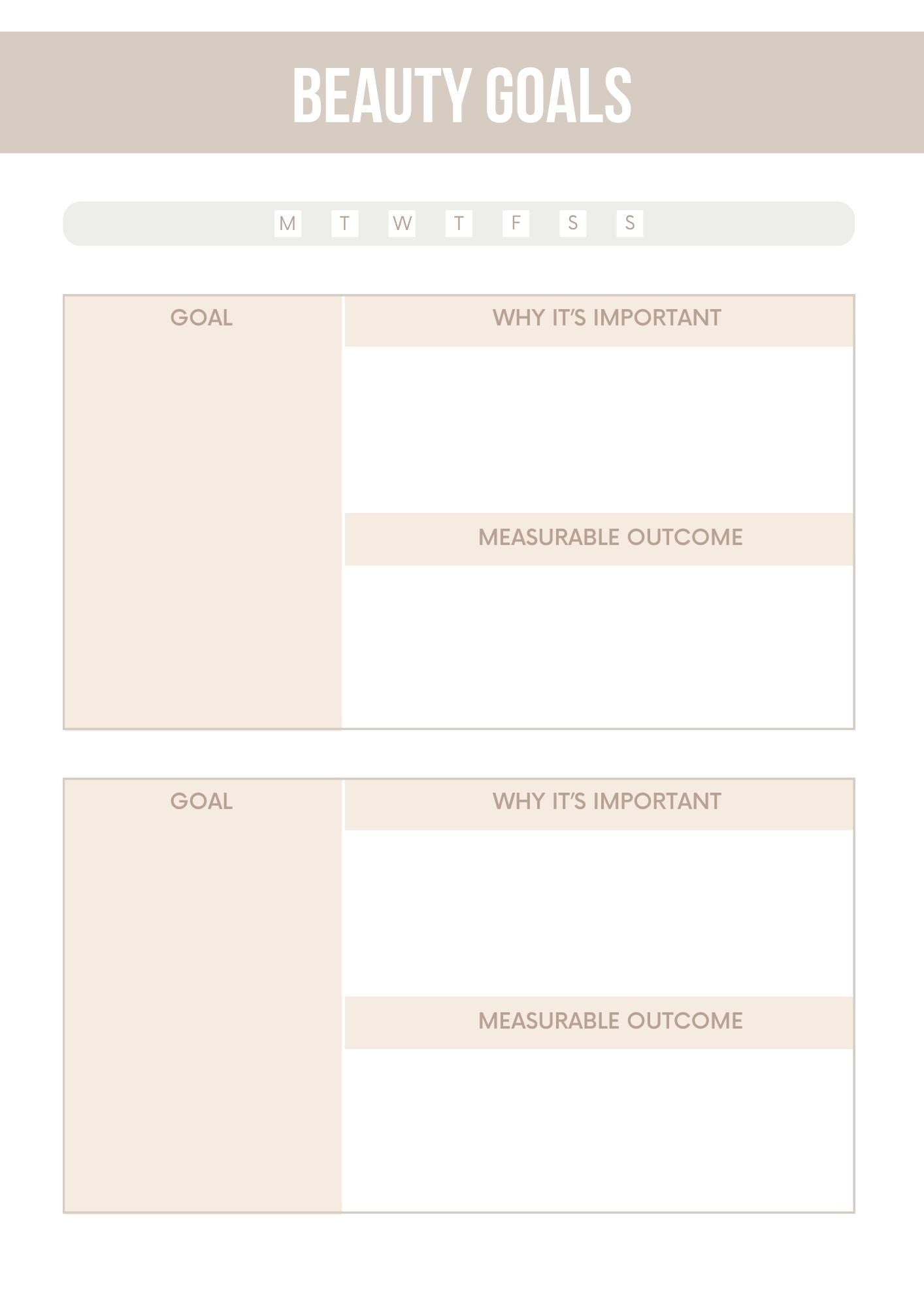Beauty Organizer Planner | Morning and Evening Routine Tracker | Personal Self-Care Journal | Printable Beauty Goal Setter
