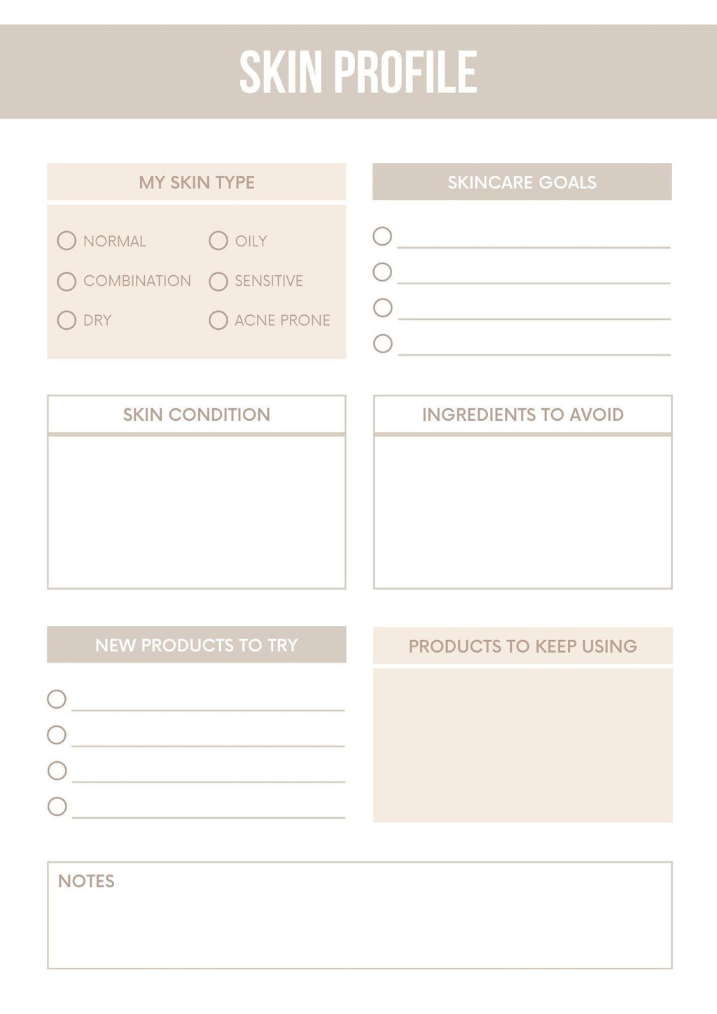 Skincare Routine Organizer | My Skin Profile and Care Planner | Beauty Journal | Personalized Skincare Tracker | Beauty Regimen Tool |