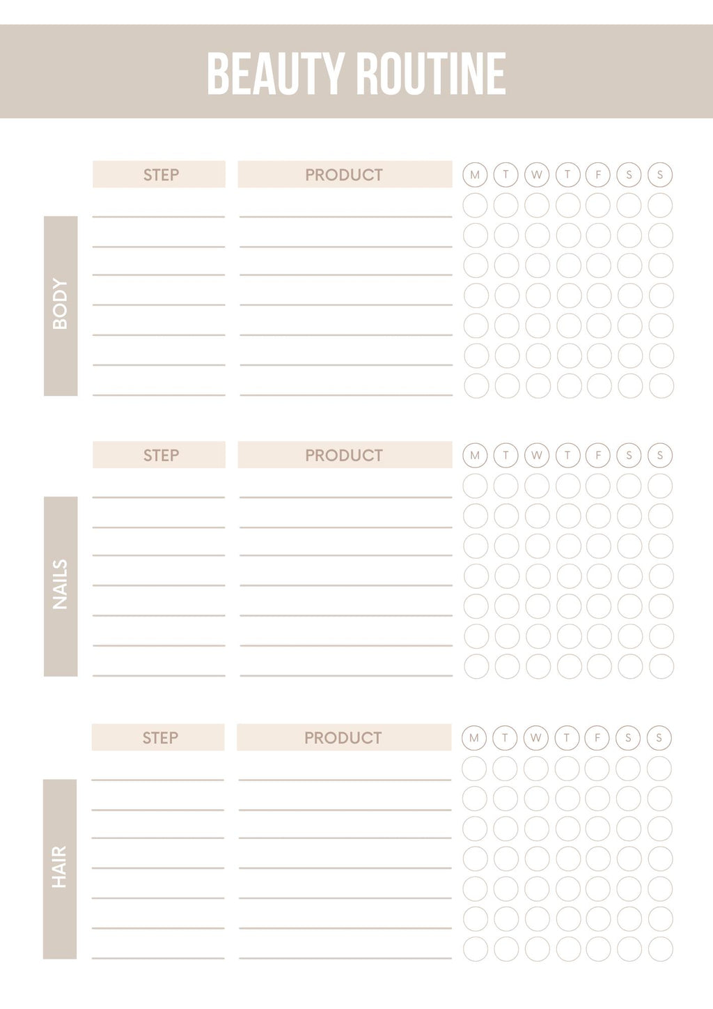 Beauty Organizer Planner | Morning and Evening Routine Tracker | Personal Self-Care Journal | Printable Beauty Goal Setter
