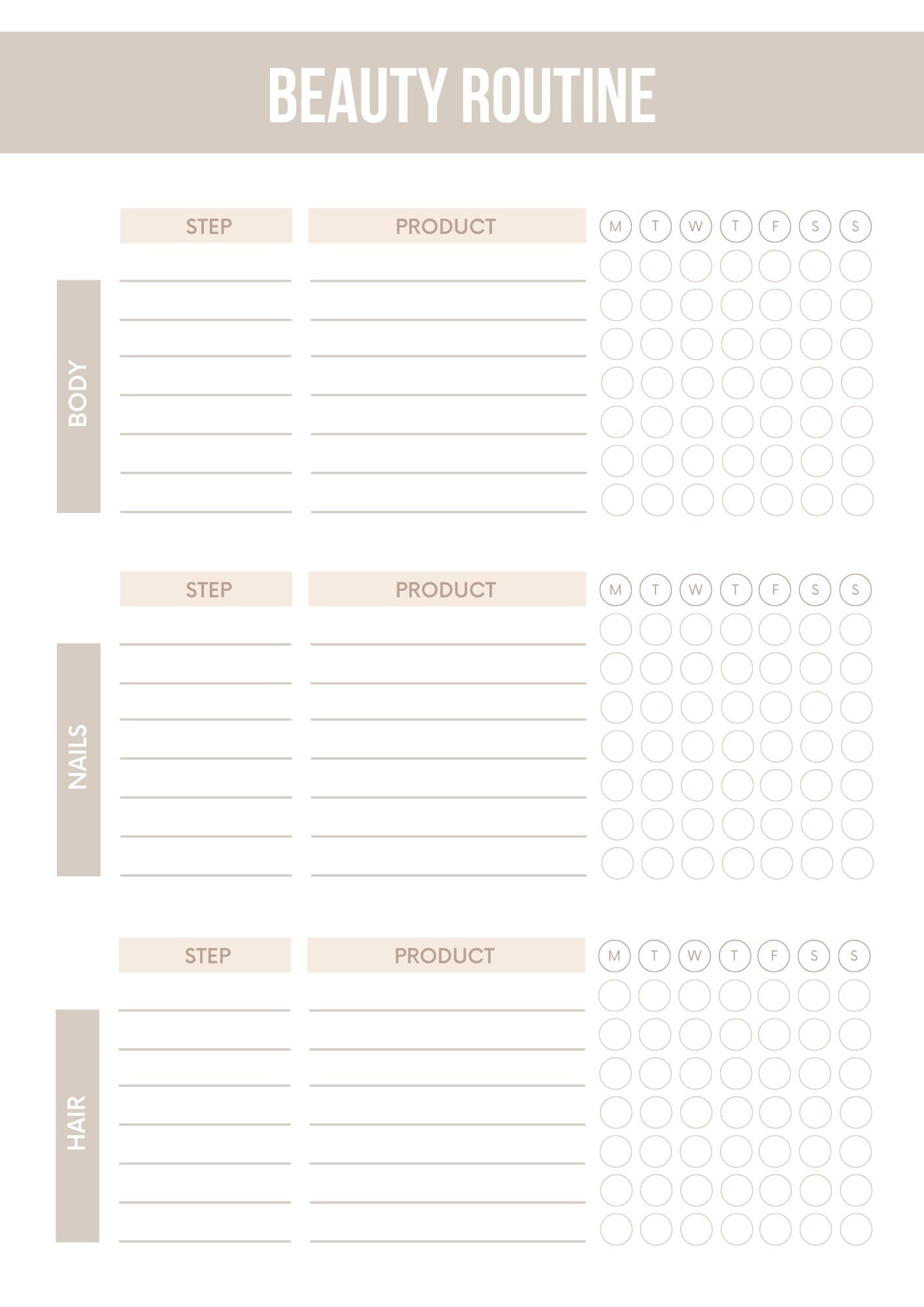 Beauty Organizer Planner | Morning and Evening Routine Tracker | Personal Self-Care Journal | Printable Beauty Goal Setter