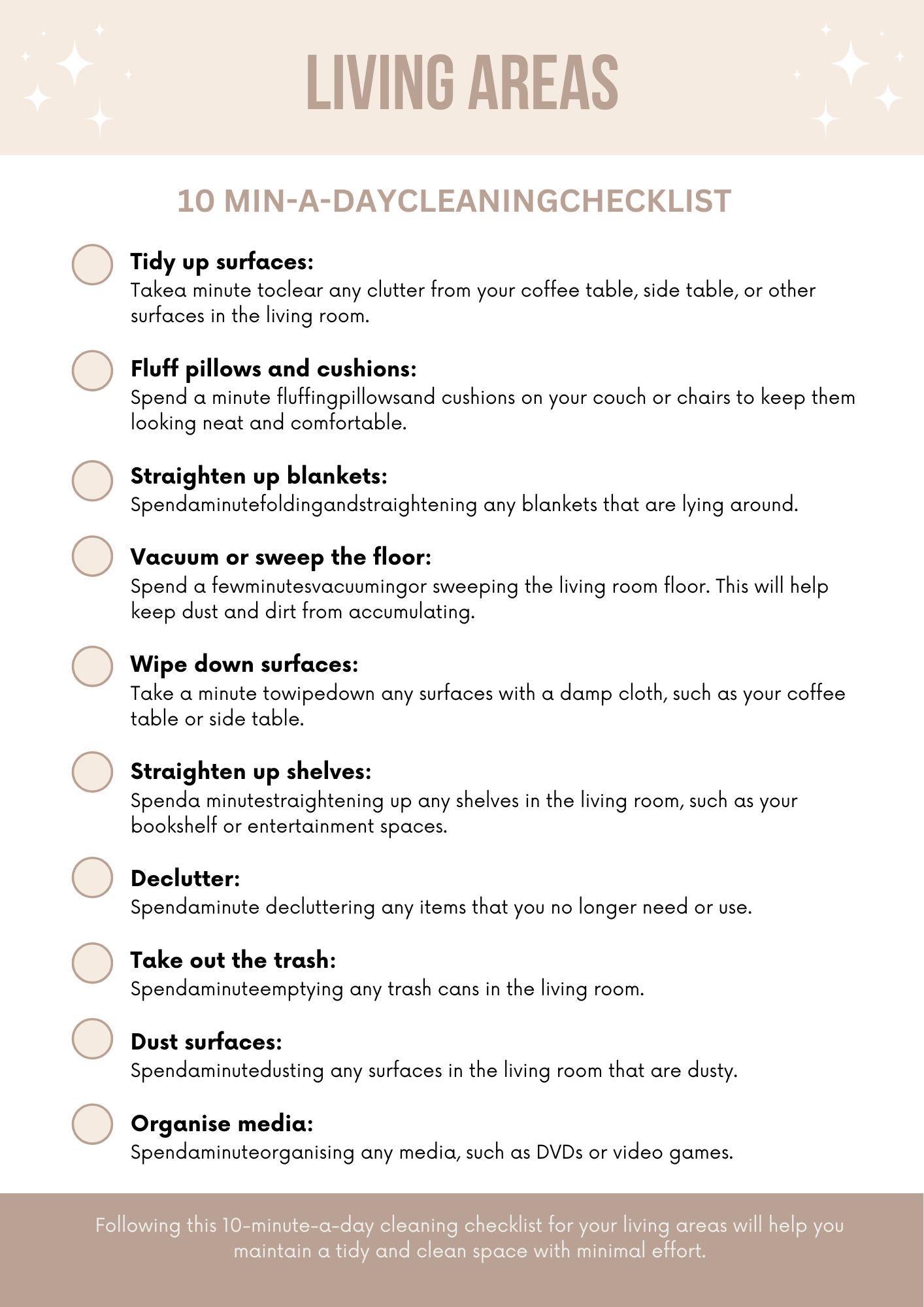 Effortless Cleaning: 10 Min-a-Day Checklist for a Tidy Home | Organize Your Routine in Minutes! Download Now