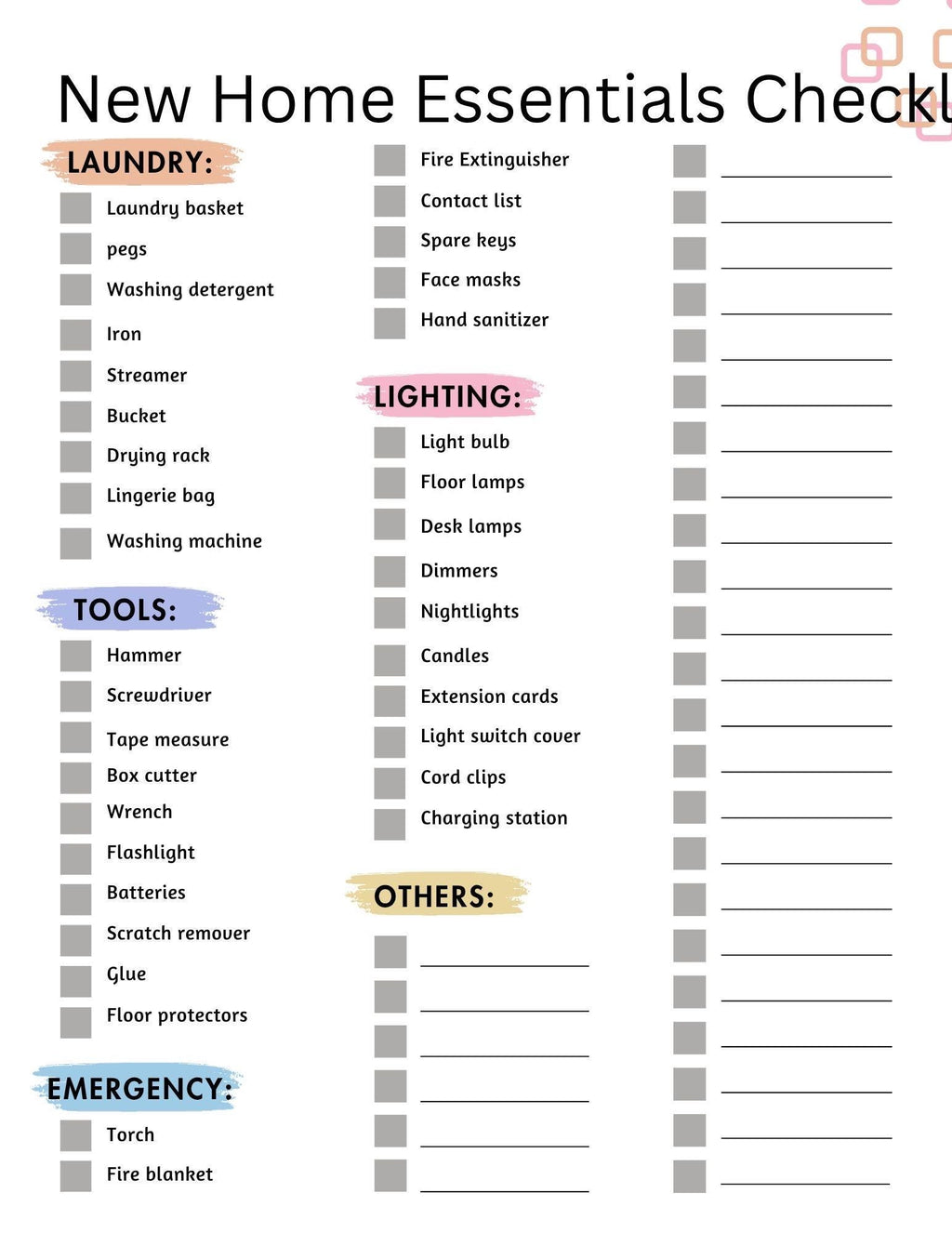 New Home Essentials Checklist Printable | Complete Moving In Guide for First-Time Homeowners
