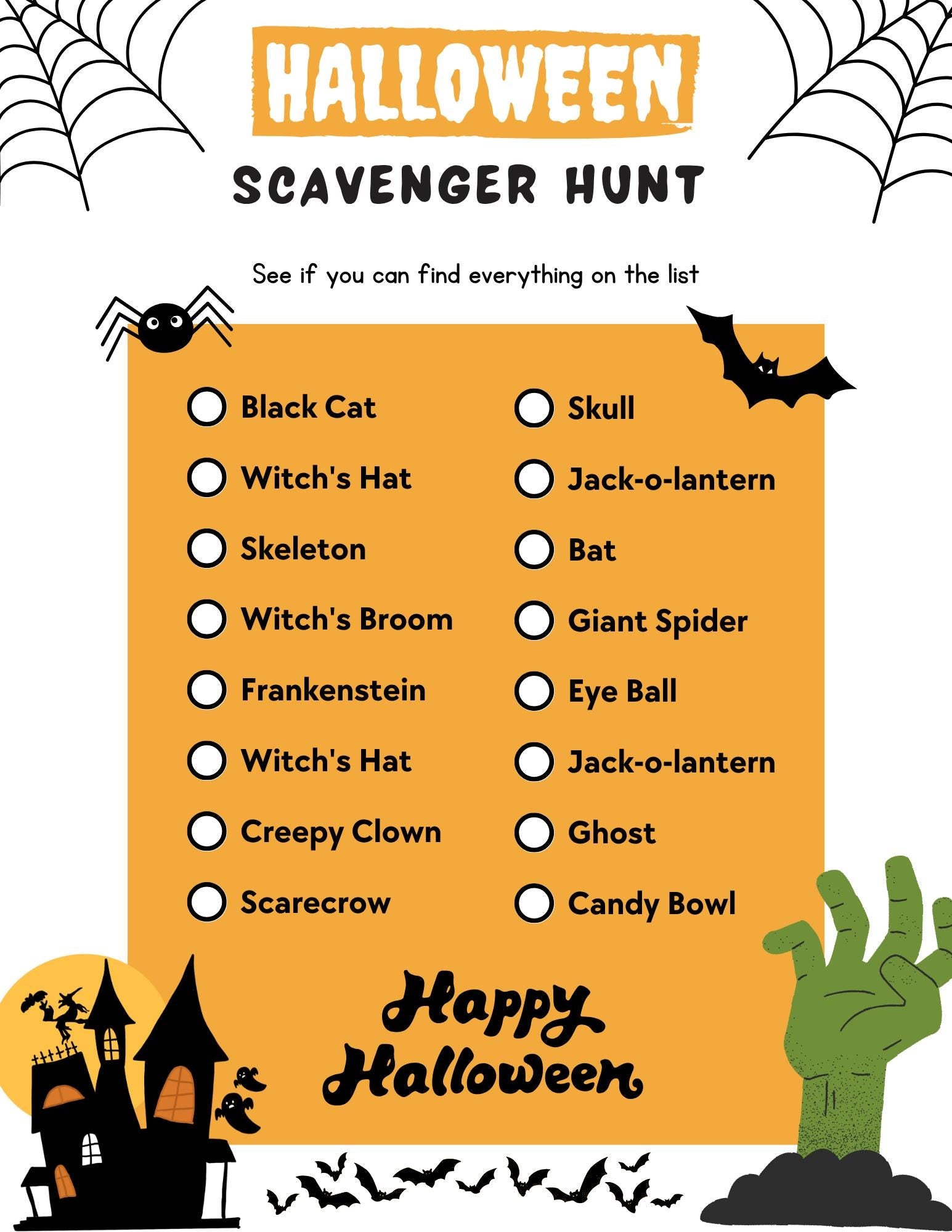 Fun & Spooky Halloween Scavenger Hunt - Printable Game for Kids - Families, Perfect for Parties - Trick-or-Treating Adventures