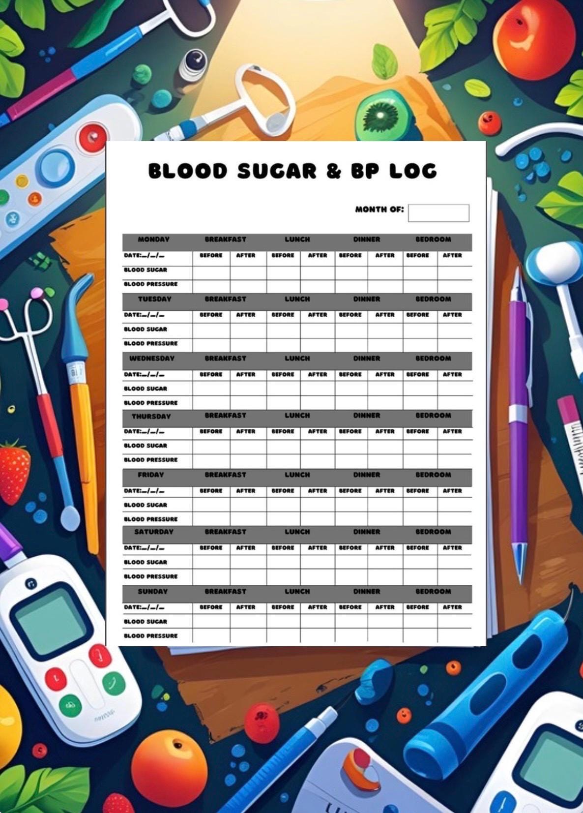 Health Journal & Blood Sugar Tracker | Digital Download Planner for Managing Medical Information, Glucose Levels, - Wellness Goals