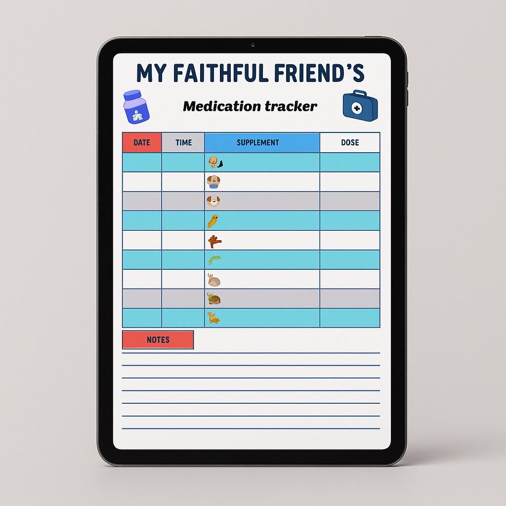 Pet Medication Tracker Planner | Cute Organizer for Dogs, Cats, Birds, and Reptiles | Keep Your Faithful Friend Healthy and Happy!