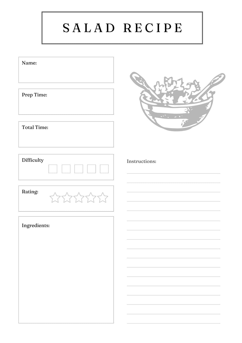 Customizable Recipe Card- Personalized Kitchen Keepsake - Perfect Gift for Food Lovers - Family Recipe Collection - Printable Card