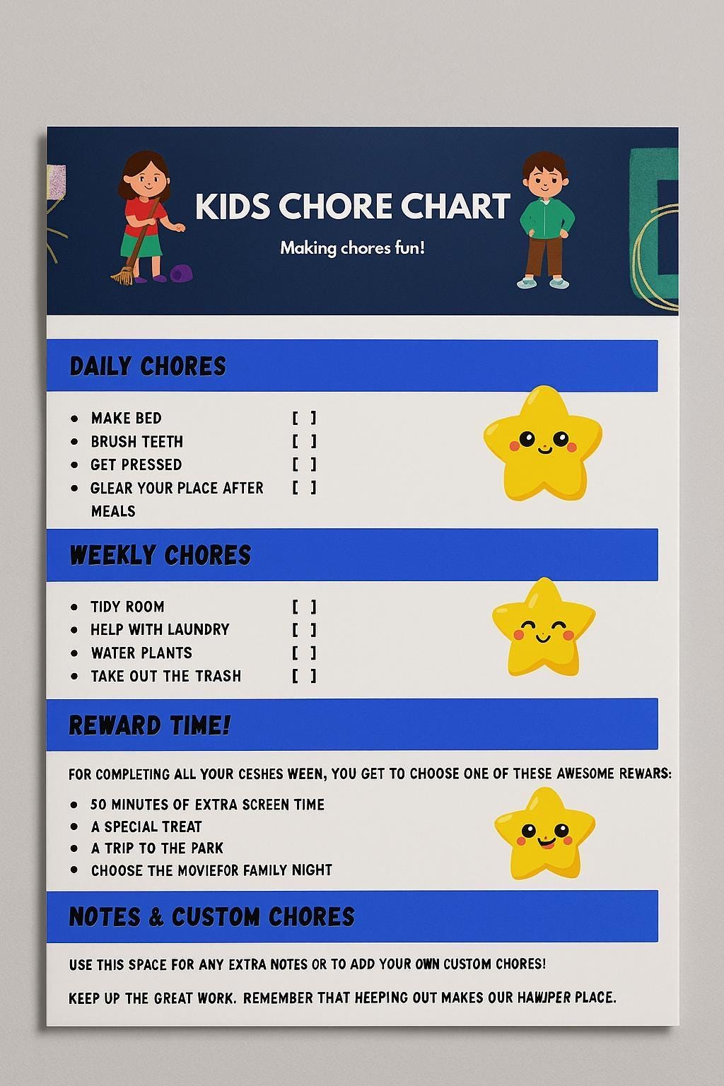 Fun Kids Chores Chart with Bonus Games - Make Daily Tasks Educational & Exciting!