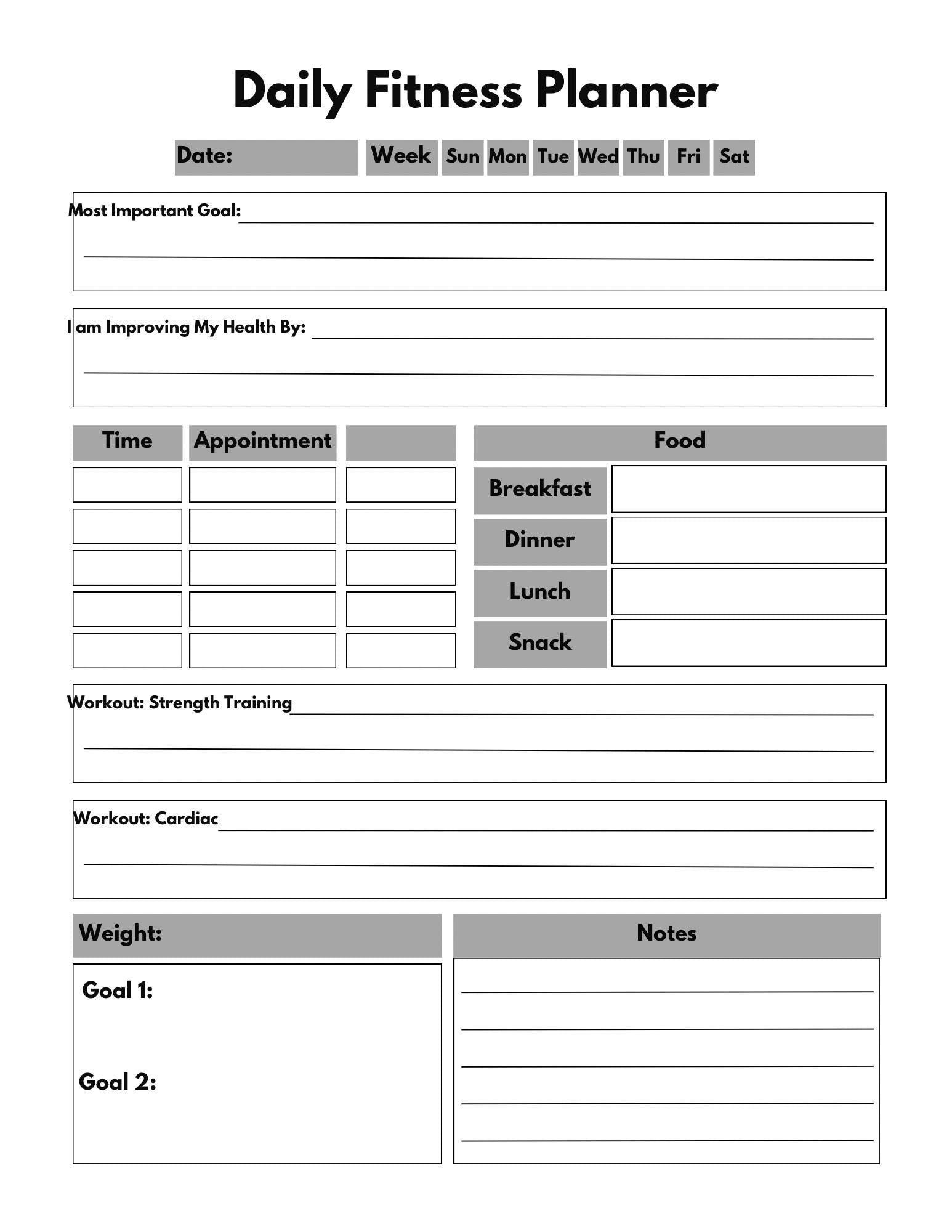 Ultimate Health & Wellness Planner - Daily Food Journal, Fitness Tracker, Meal Planner, Self-Care Pages - Digital Download