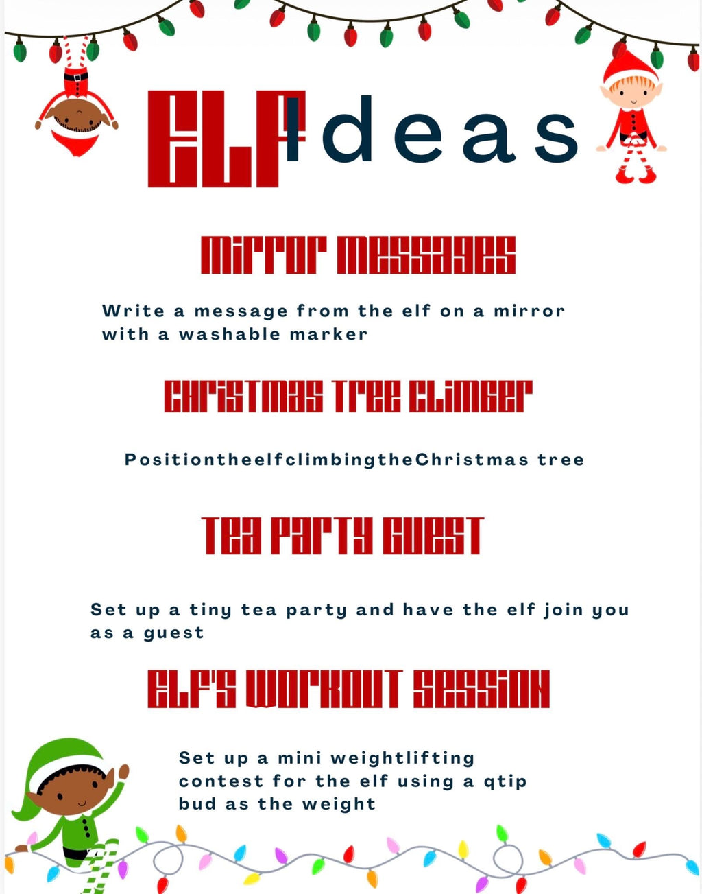 Christmas Elf Ideas PDF Pack: 25 Creative and Funny Elf on the Shelf Scenarios for Kids | Instant Download | Stress-Free Holiday Magic