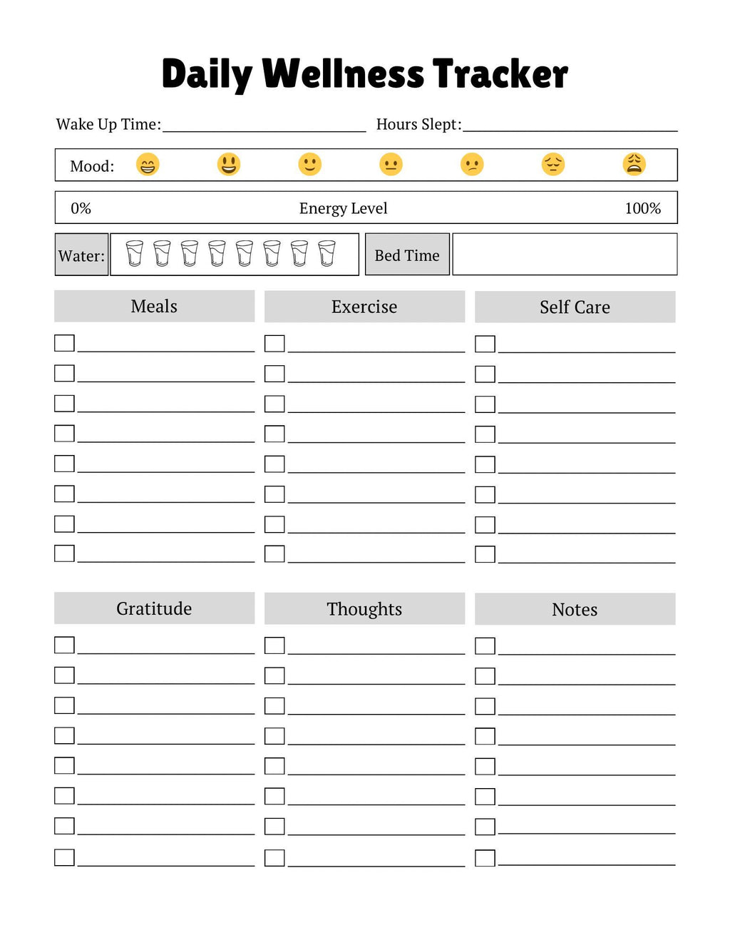 Daily Self Care Planner Mood Tracker | Wellness & Mindfulness Journal PDF for Mental Health | Printable Habit - Gratitude Tracker for
