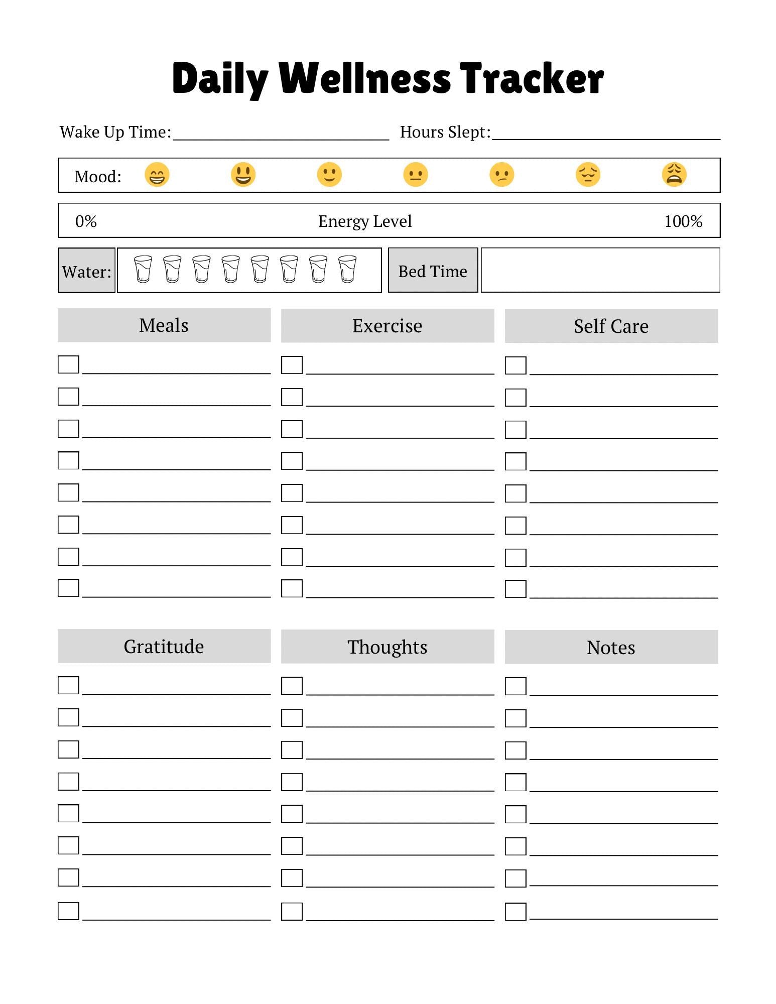 Daily Self Care Planner Mood Tracker | Wellness & Mindfulness Journal PDF for Mental Health | Printable Habit - Gratitude Tracker for