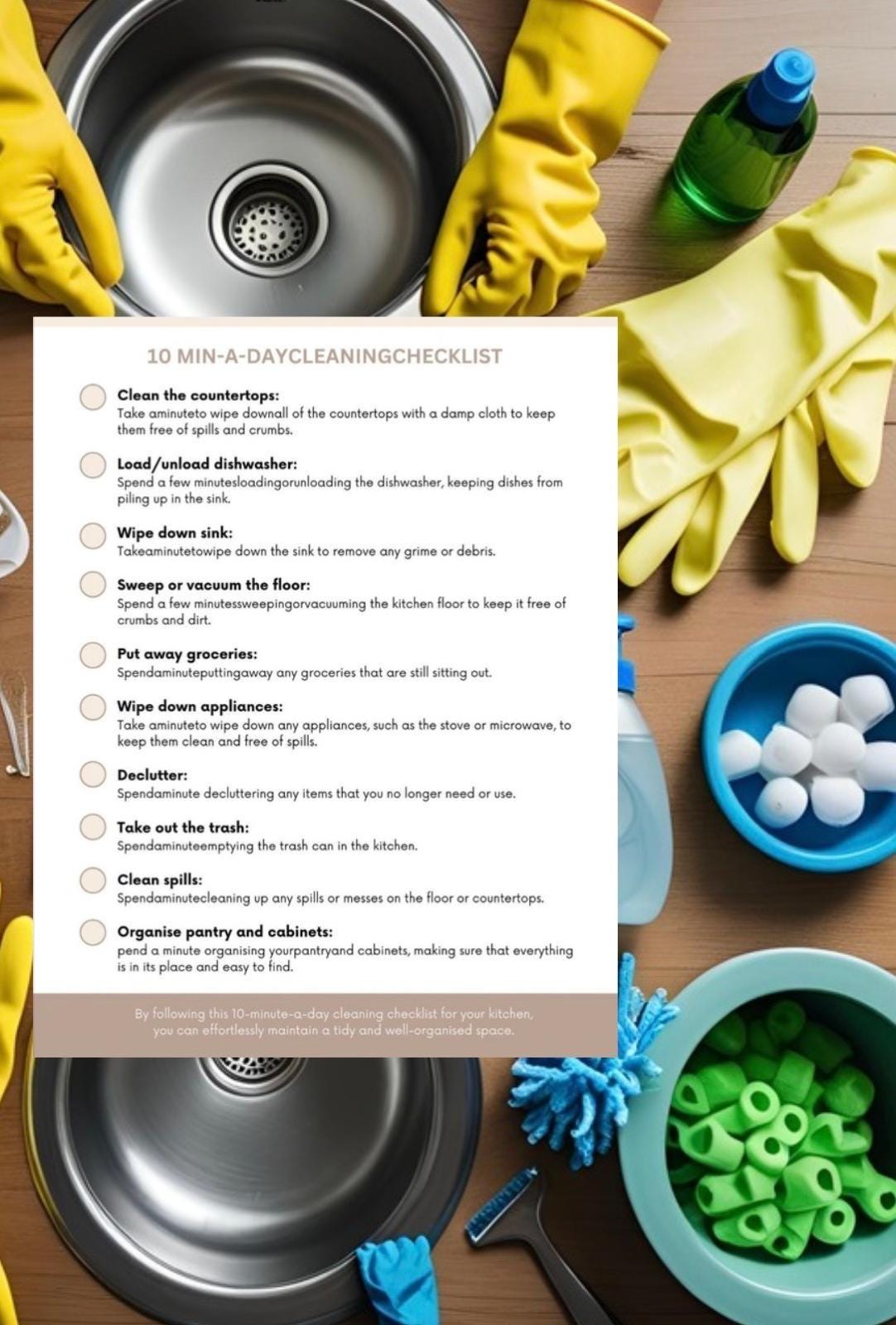 Effortless Cleaning: 10 Min-a-Day Checklist for a Tidy Home | Organize Your Routine in Minutes! Download Now