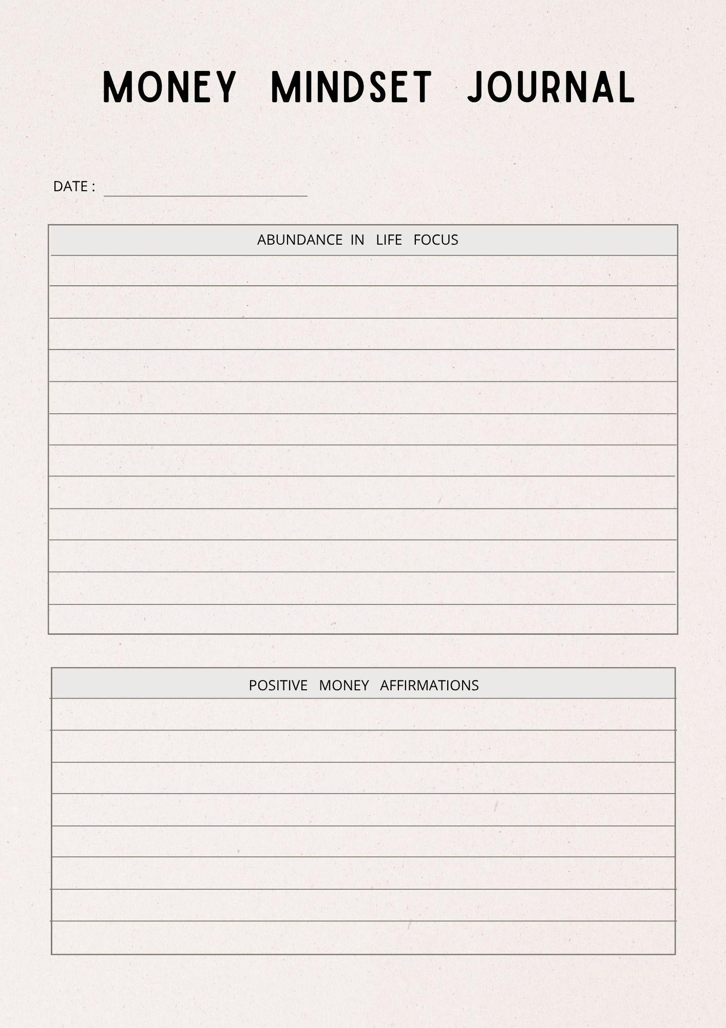Money Mindset Journal & Abundance Affirmations | Financial Growth Planner PDF | Wealth Building Workbook for Manifesting Prosperity -