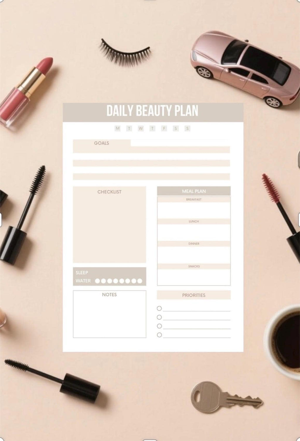 Beauty Organizer Planner | Morning and Evening Routine Tracker | Personal Self-Care Journal | Printable Beauty Goal Setter