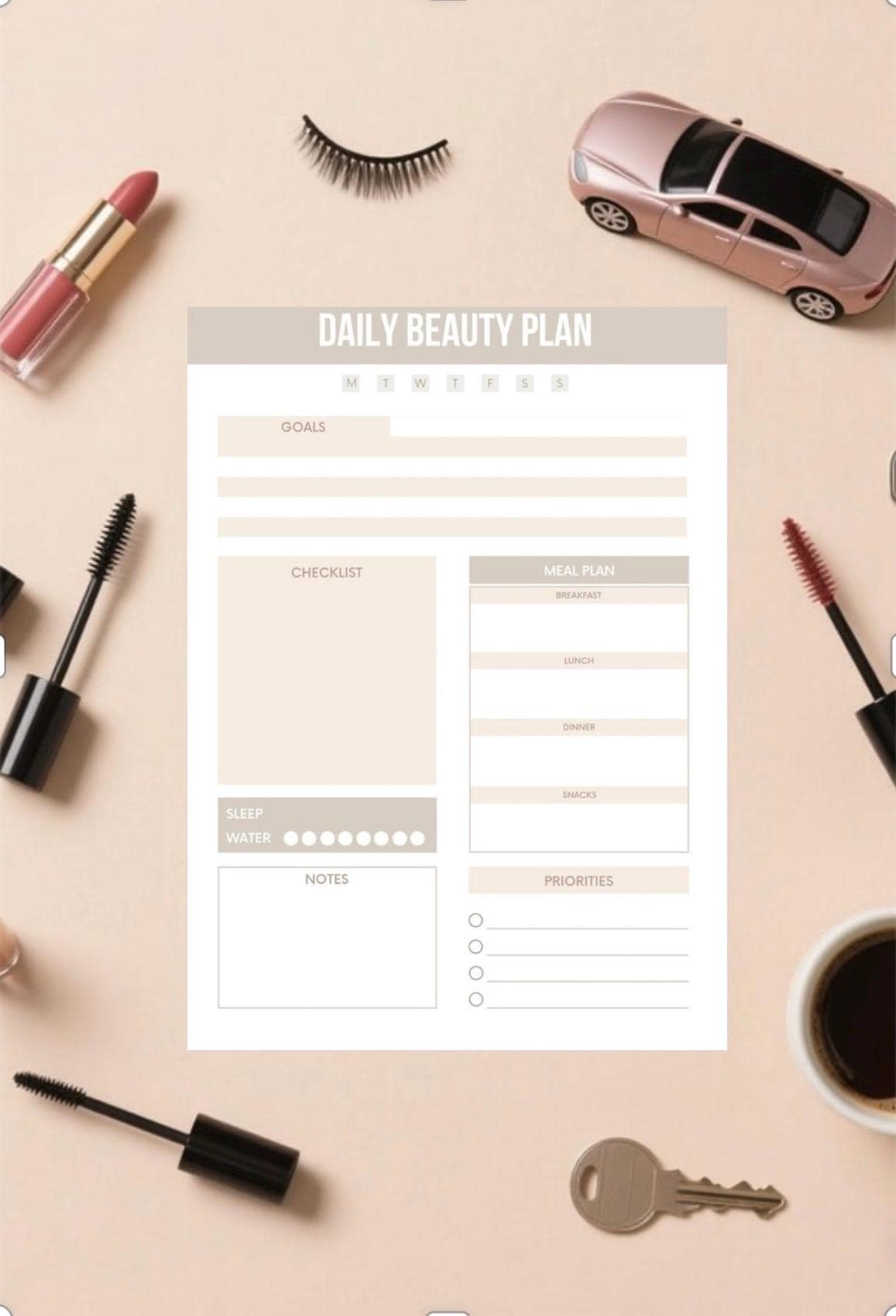 Beauty Organizer Planner | Morning and Evening Routine Tracker | Personal Self-Care Journal | Printable Beauty Goal Setter