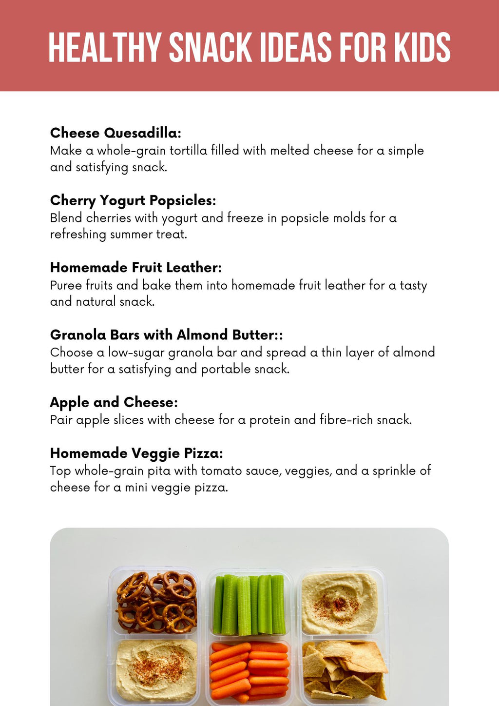 Nutritious & Delicious Kids' Snack Ideas Pack | Healthy Treats for Lunchboxes | Fruit Kabobs, Veggie Sticks, Parfaits | Easy Recipes