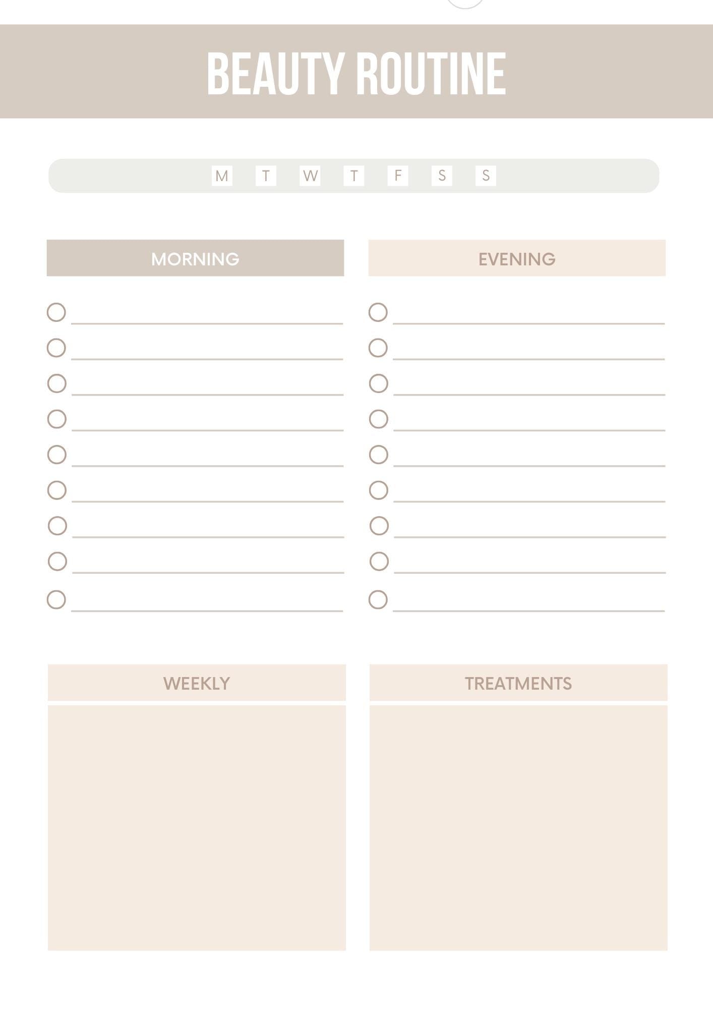 Beauty Organizer Planner | Morning and Evening Routine Tracker | Personal Self-Care Journal | Printable Beauty Goal Setter
