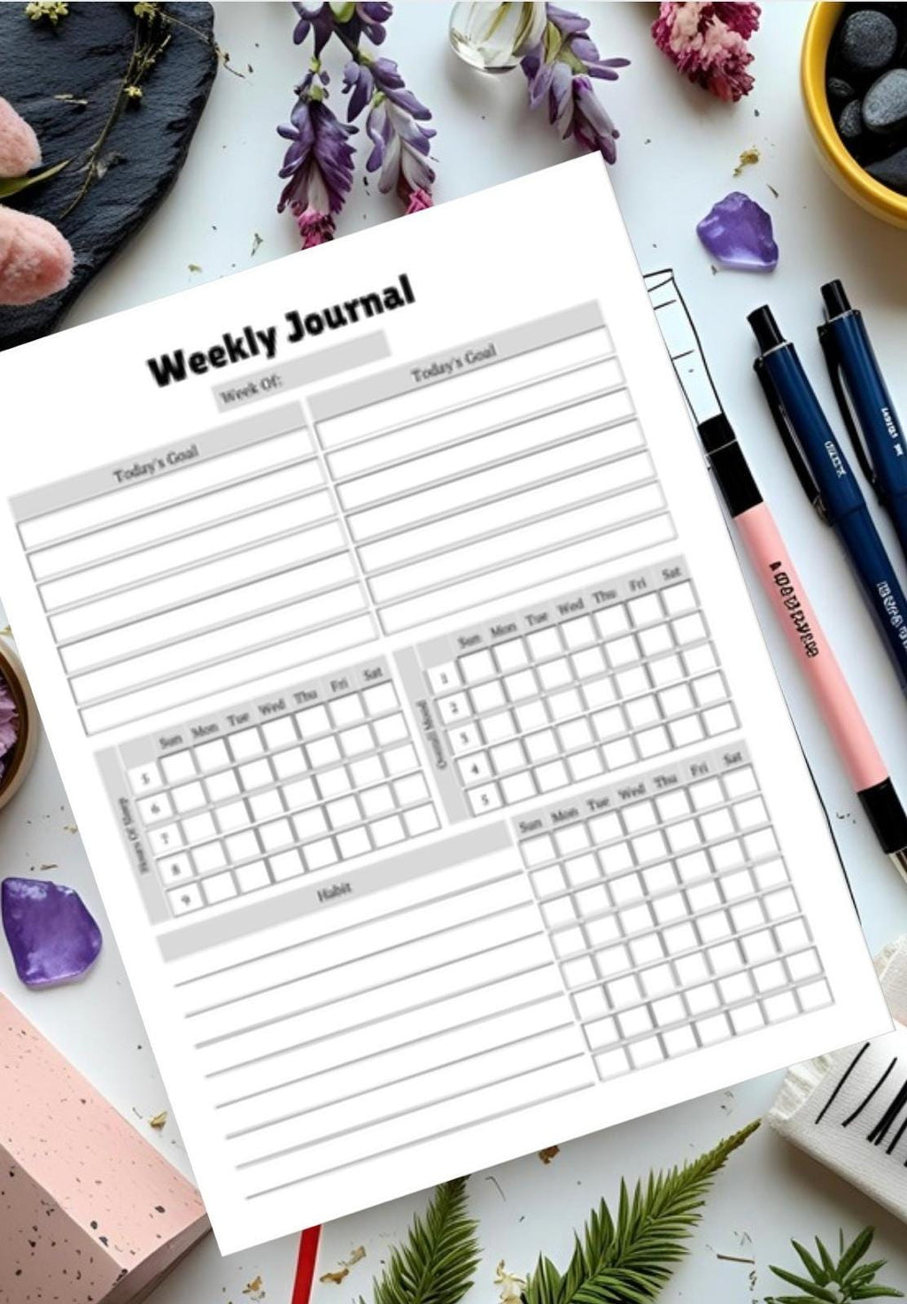 Daily Self Care Planner Mood Tracker | Wellness & Mindfulness Journal PDF for Mental Health | Printable Habit - Gratitude Tracker for