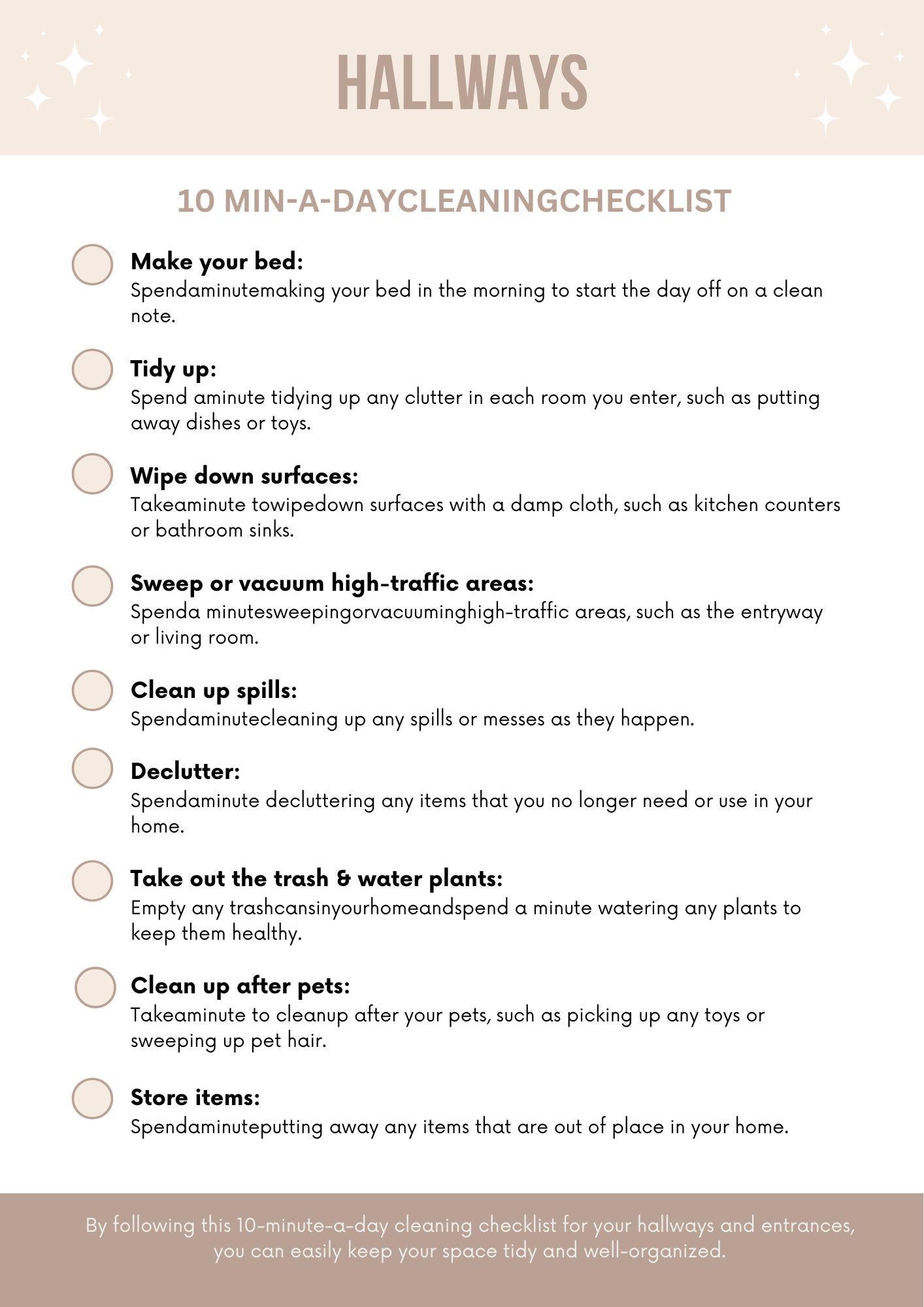 Effortless Cleaning: 10 Min-a-Day Checklist for a Tidy Home | Organize Your Routine in Minutes! Download Now