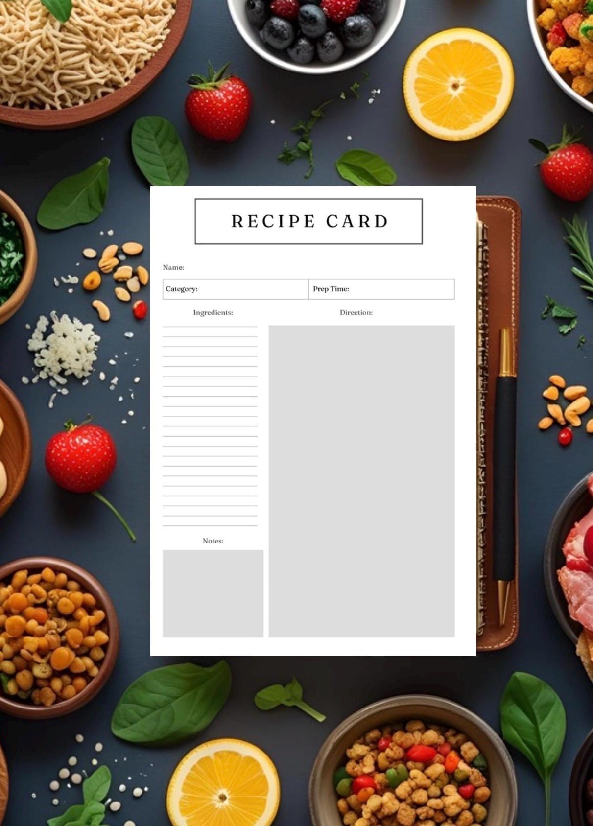Customizable Recipe Card- Personalized Kitchen Keepsake - Perfect Gift for Food Lovers - Family Recipe Collection - Printable Card