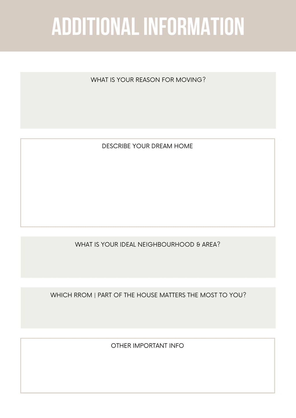 Home Buyer Details Template | Streamline Your Property Search | Printable Guide for Dream Home Preferences