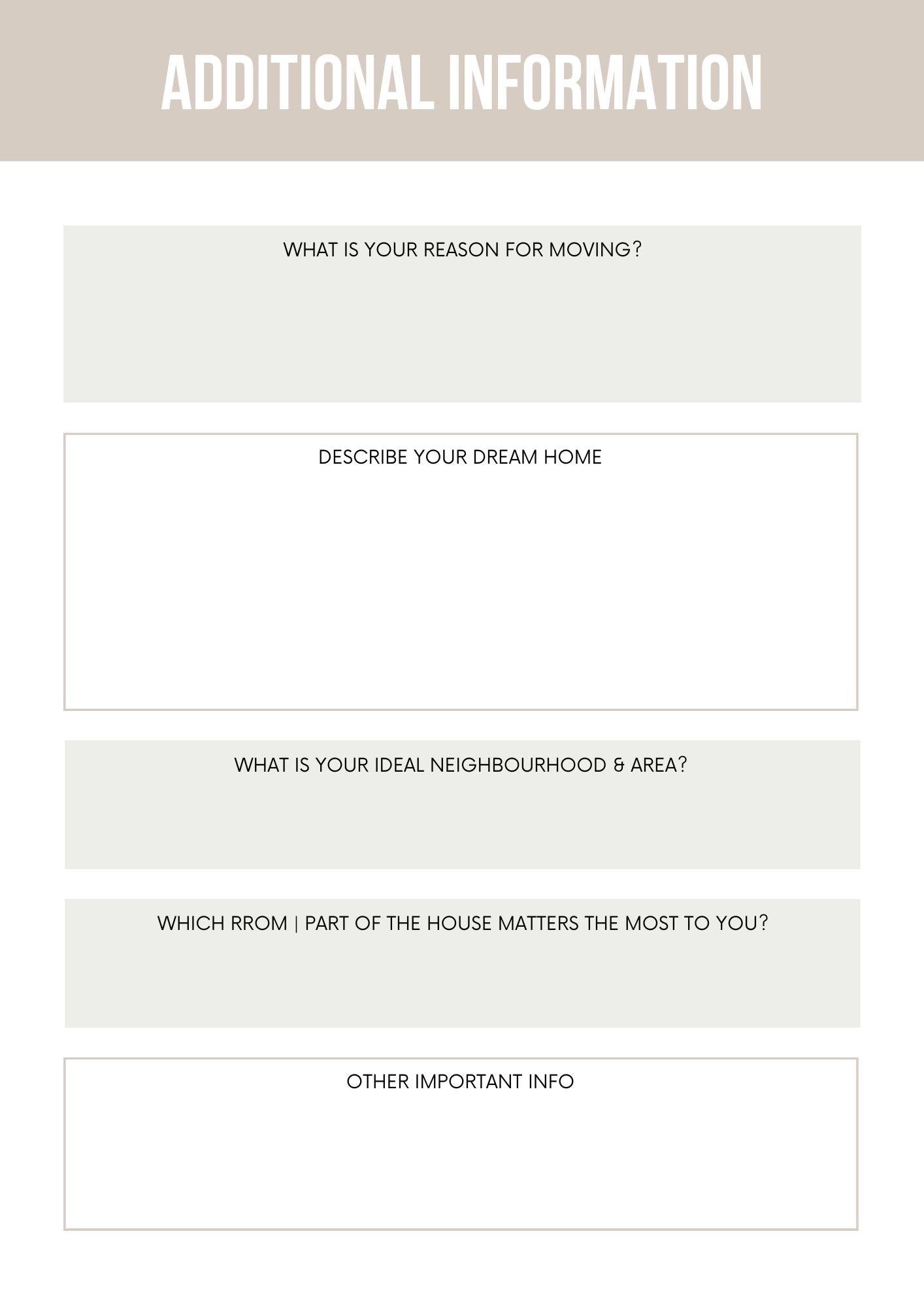 Home Buyer Details Template | Streamline Your Property Search | Printable Guide for Dream Home Preferences