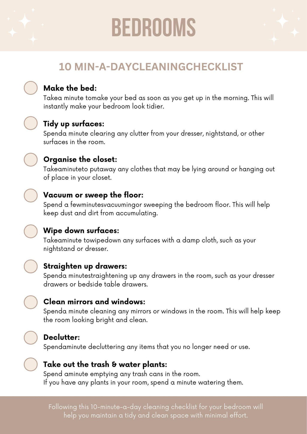 Effortless Cleaning: 10 Min-a-Day Checklist for a Tidy Home | Organize Your Routine in Minutes! Download Now