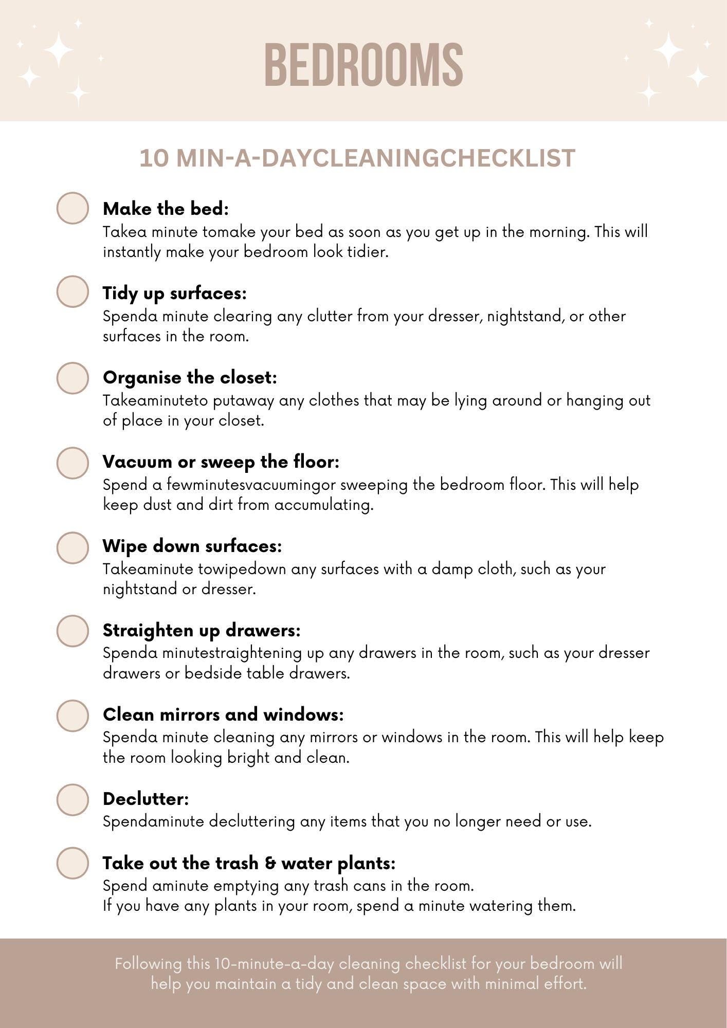 Effortless Cleaning: 10 Min-a-Day Checklist for a Tidy Home | Organize Your Routine in Minutes! Download Now
