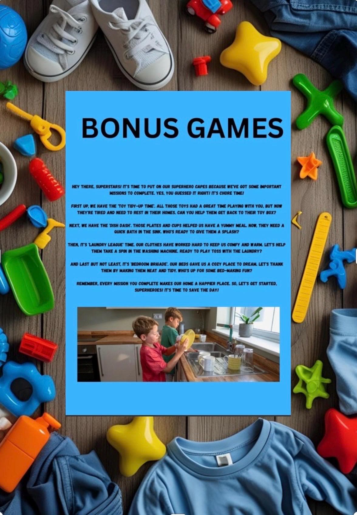 Fun Kids Chores Chart with Bonus Games - Make Daily Tasks Educational & Exciting!