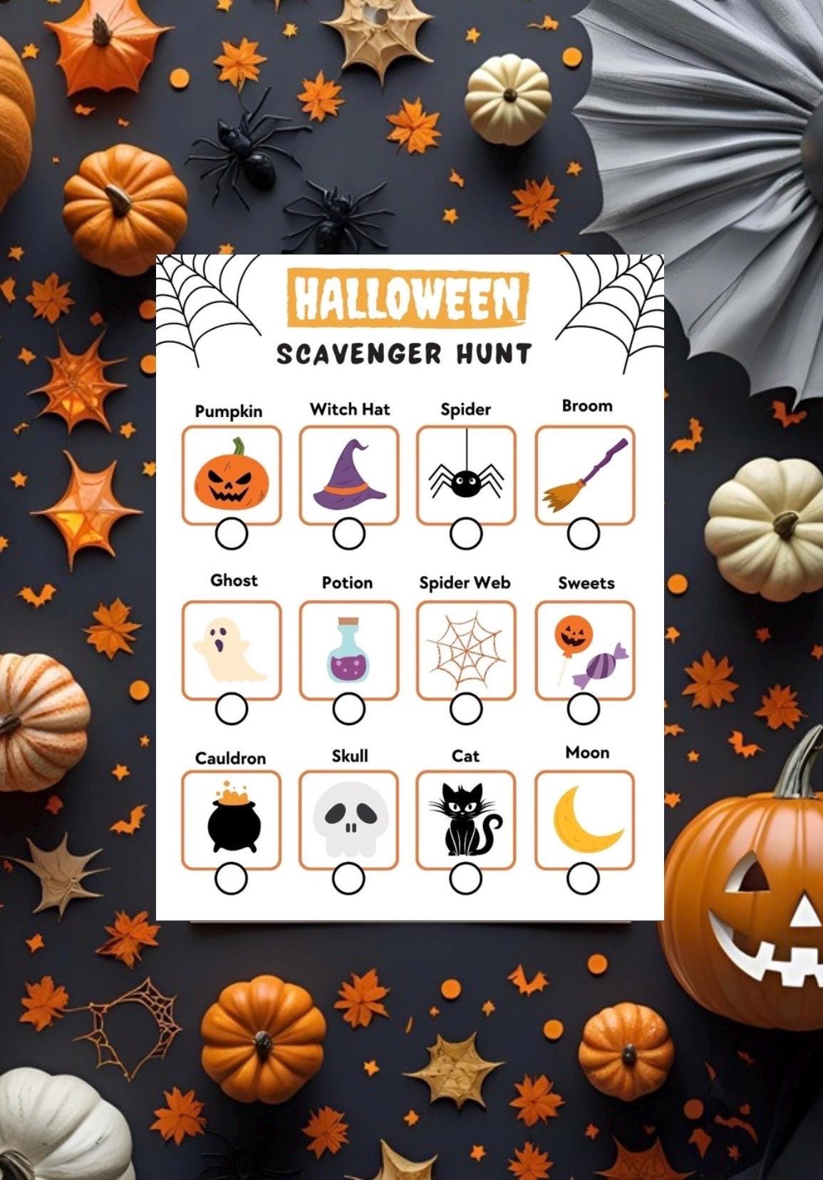 Fun & Spooky Halloween Scavenger Hunt - Printable Game for Kids - Families, Perfect for Parties - Trick-or-Treating Adventures