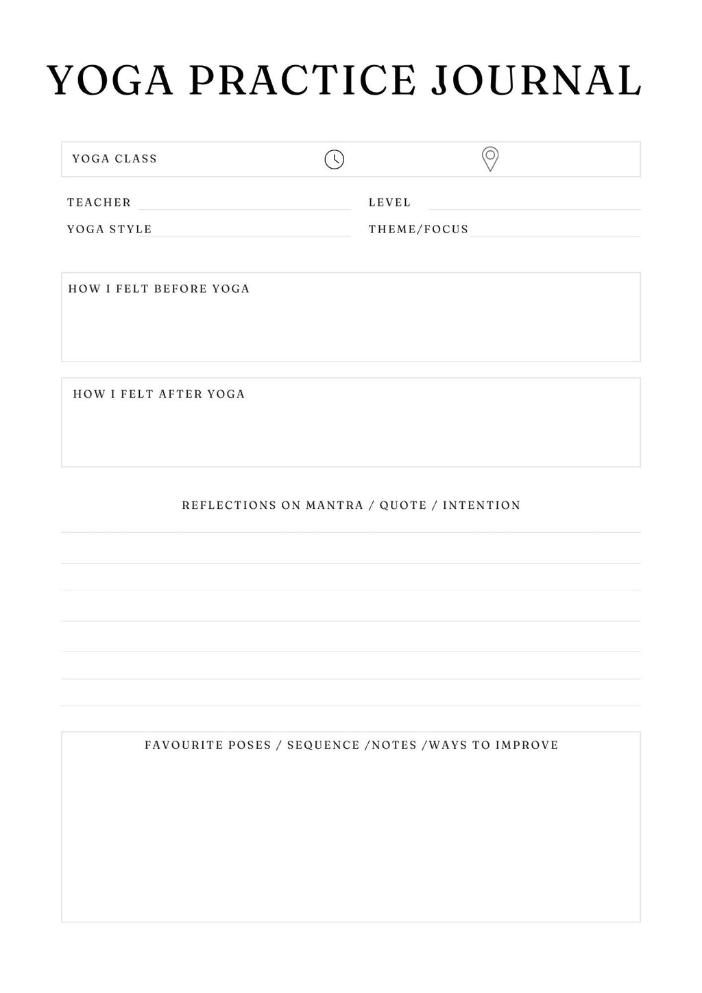 Yoga Session Log Printable Tracker to Enhance Practice & Track Progress | Mindful Reflection, Goal Setting, Poses - More