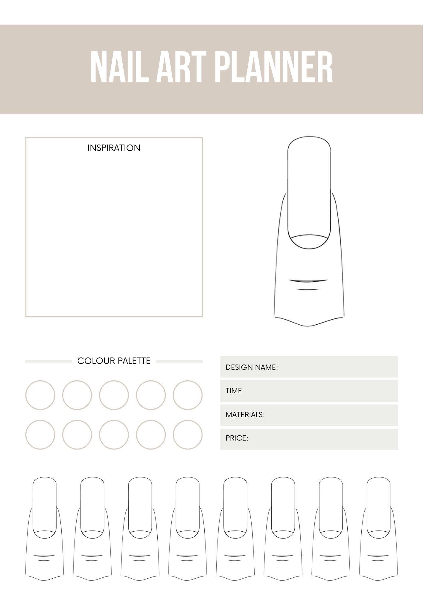 Nail Art Planner for Designs and Color Palettes - Organize Ideas, Materials, Pricing - Professional and Beginner Friendly