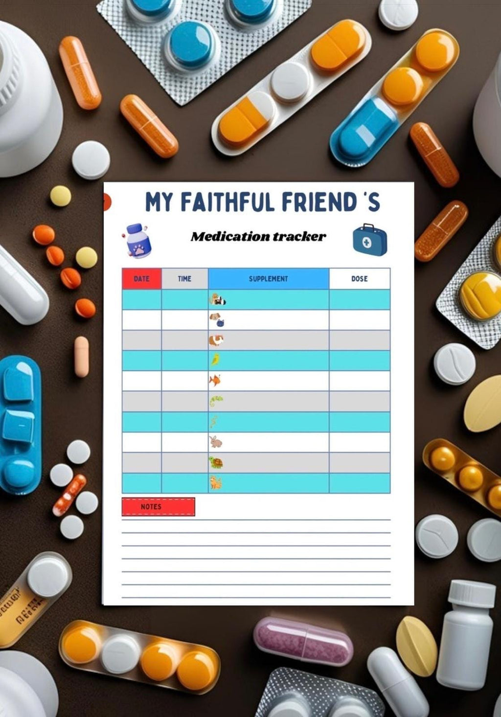 Pet Medication Tracker Planner | Cute Organizer for Dogs, Cats, Birds, and Reptiles | Keep Your Faithful Friend Healthy and Happy!