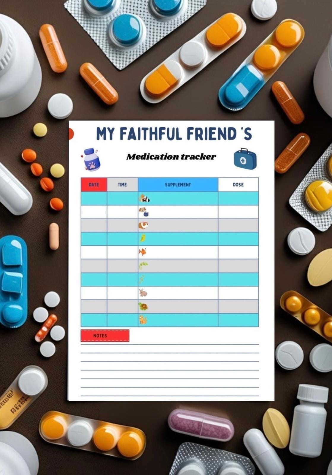 Pet Medication Tracker Planner | Cute Organizer for Dogs, Cats, Birds, and Reptiles | Keep Your Faithful Friend Healthy and Happy!