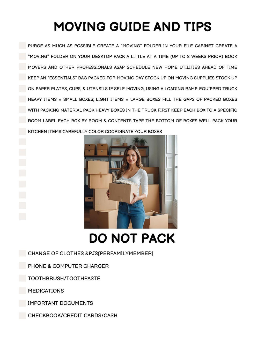 Moving Guide and Tips Planner | Printable Checklist for a Seamless Move