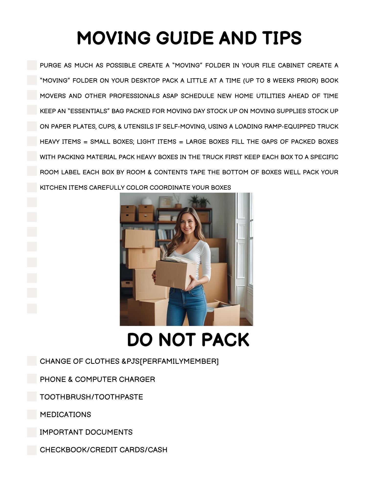 Moving Guide and Tips Planner | Printable Checklist for a Seamless Move