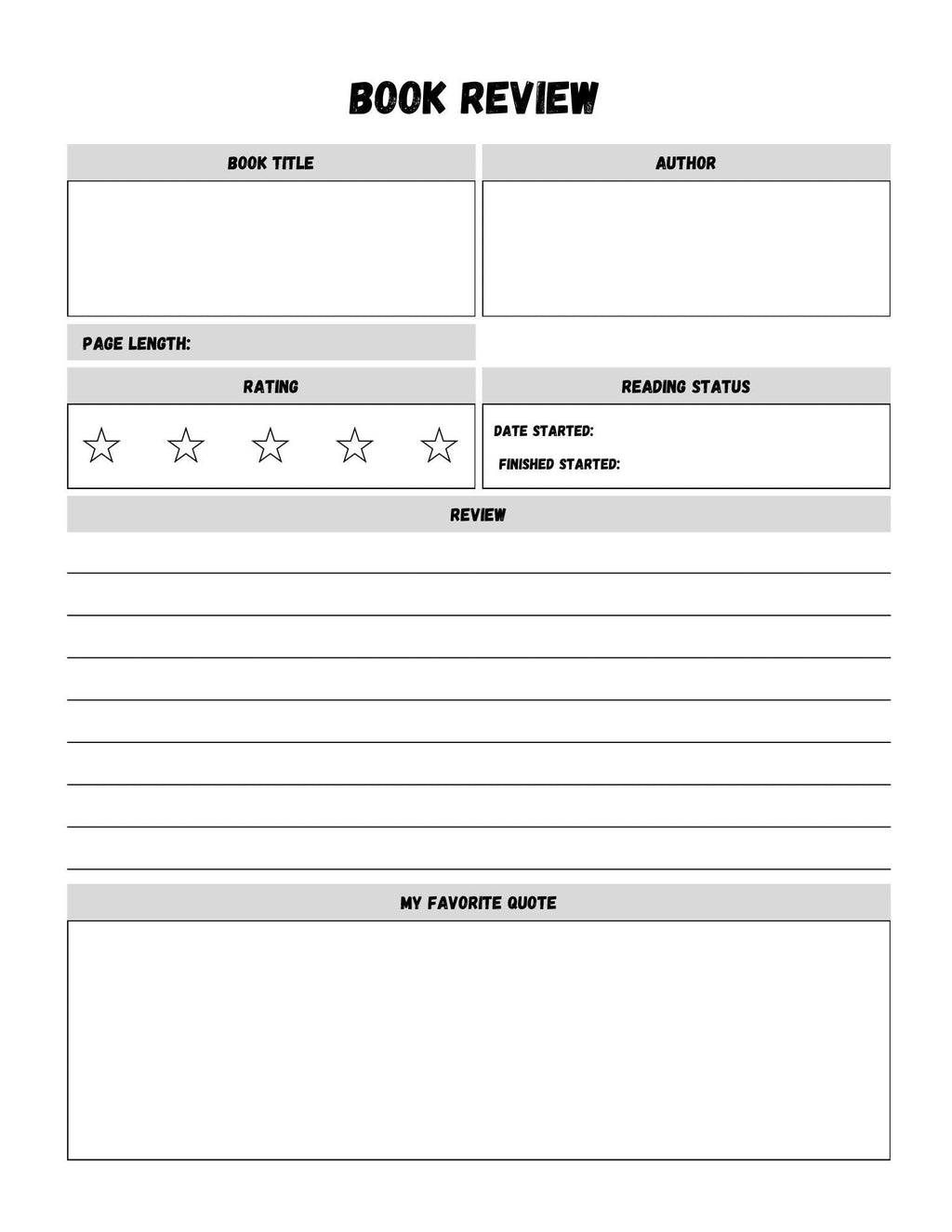 Digital Reading Journal and Book Tracker | Printable PDF for Avid Readers | Perfect Planner for Tracking Progress and Reviewing Favorite