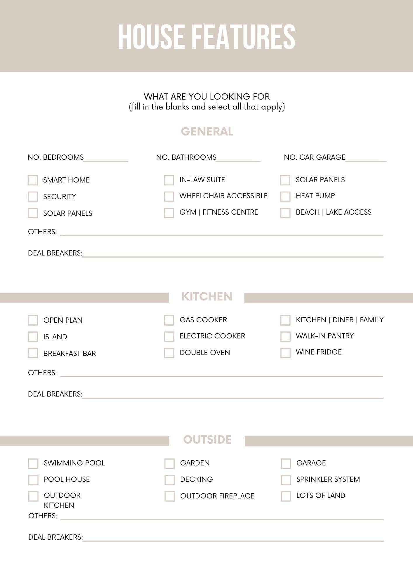 Home Buyer Details Template | Streamline Your Property Search | Printable Guide for Dream Home Preferences