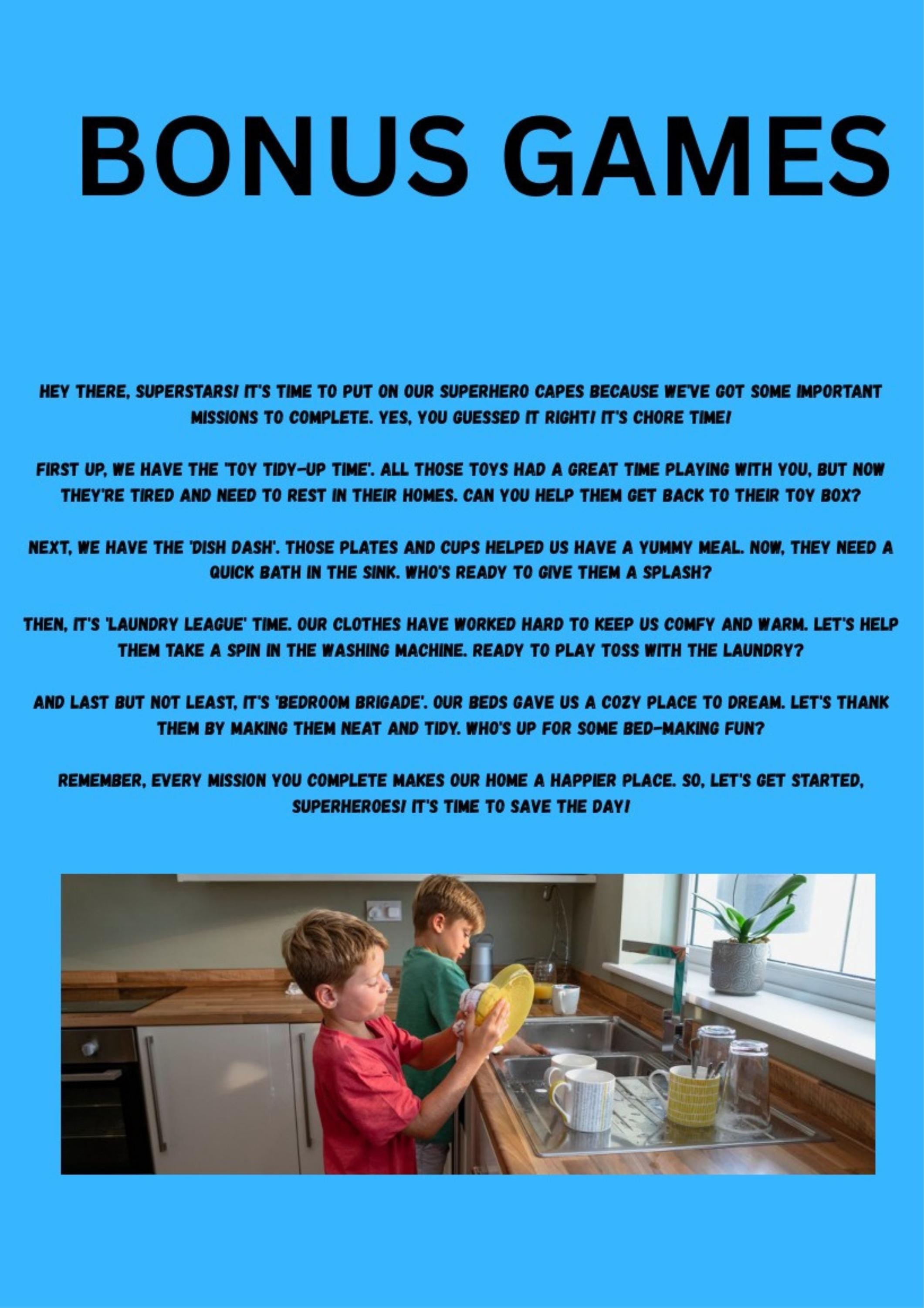 Fun Kids Chores Chart with Bonus Games - Make Daily Tasks Educational & Exciting!