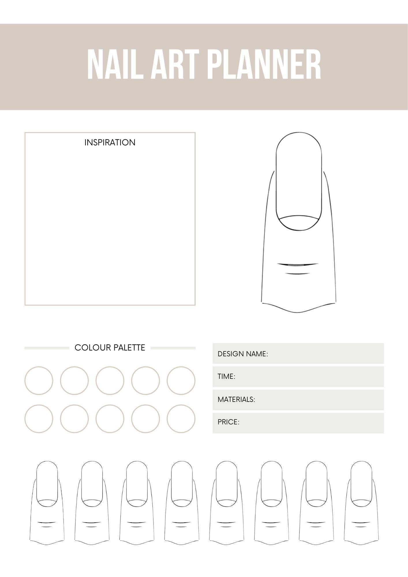 Nail Art Planner for Designs and Color Palettes - Organize Ideas, Materials, Pricing - Professional and Beginner Friendly