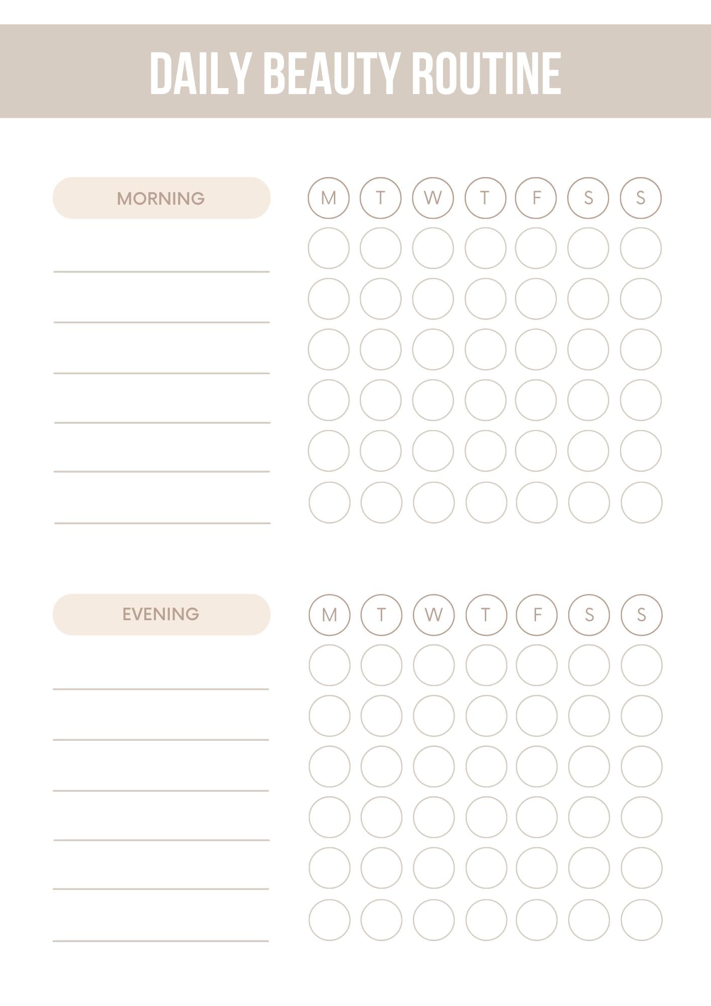 Beauty Organizer Planner | Morning and Evening Routine Tracker | Personal Self-Care Journal | Printable Beauty Goal Setter