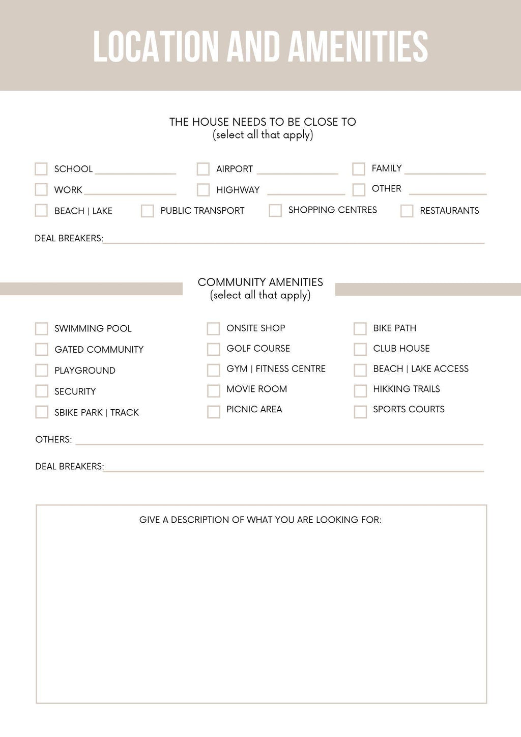 Home Buyer Details Template | Streamline Your Property Search | Printable Guide for Dream Home Preferences