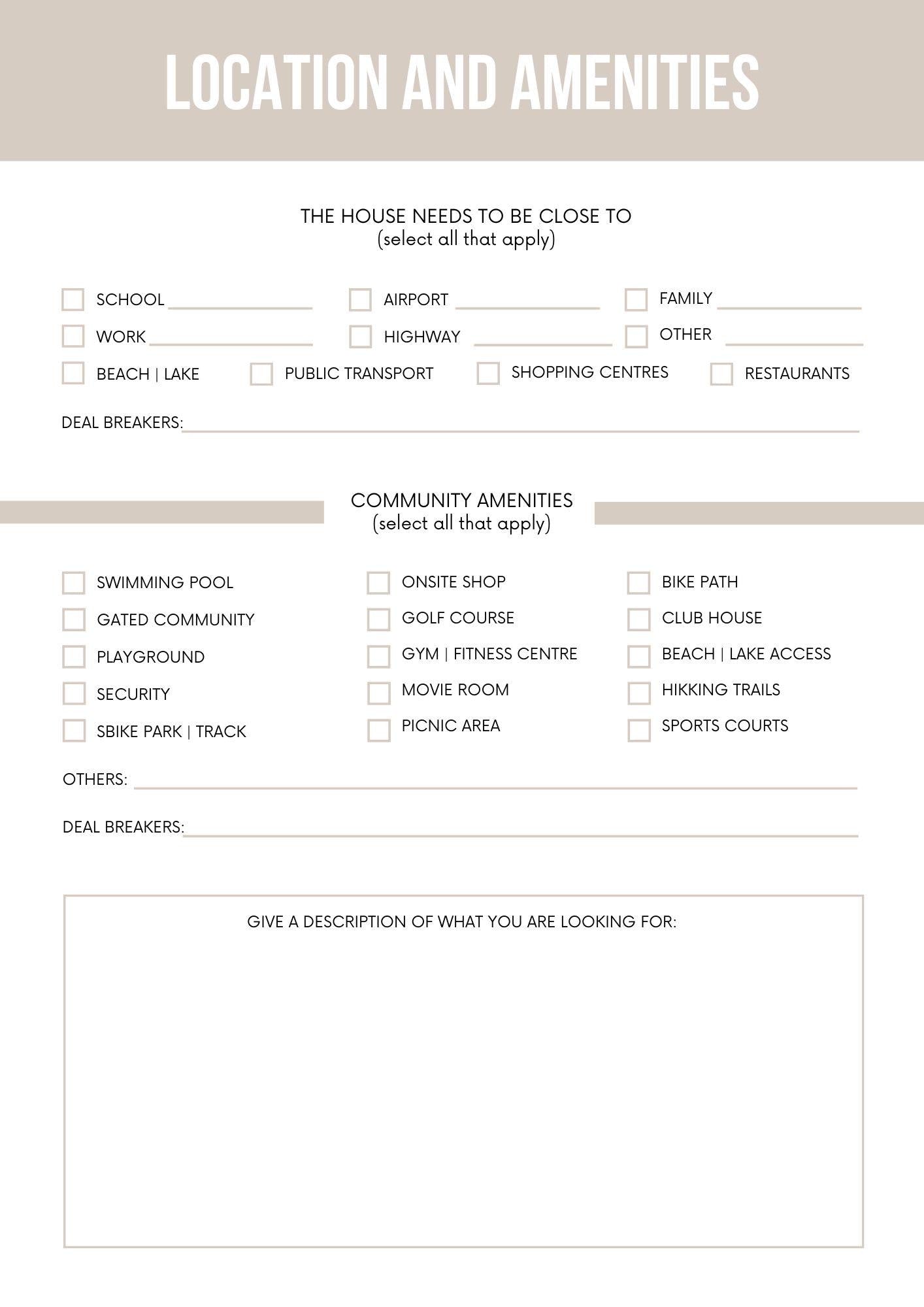 Home Buyer Details Template | Streamline Your Property Search | Printable Guide for Dream Home Preferences